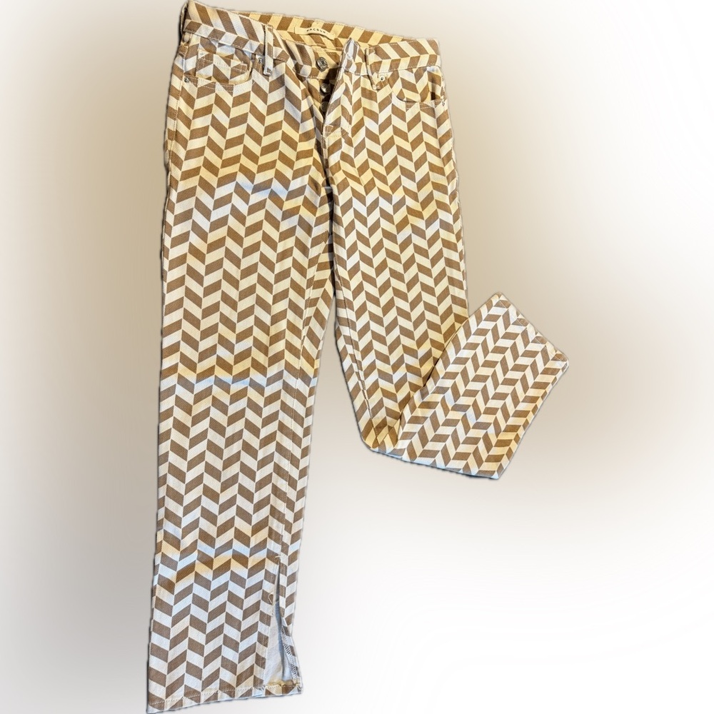 PacSun Women’s Chevron Pattern Jeans in Brown and White - Button Fly - Size 25